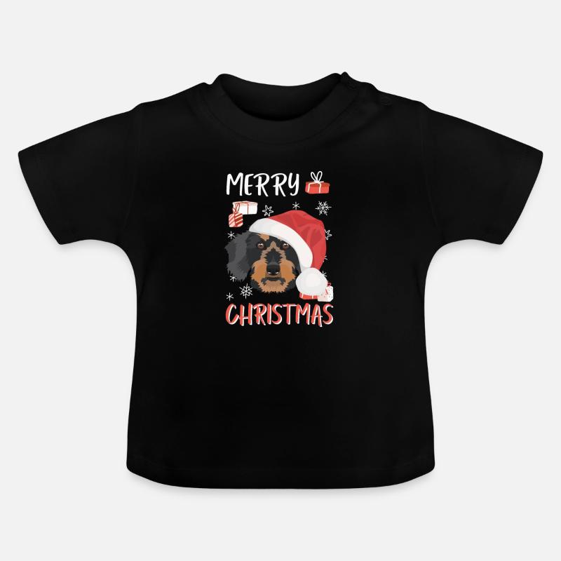 Teckel à poil dur Joyeux Noël - T-shirt bio col rond Bébé - noir