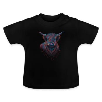 Highland cow - Baby Organic T-Shirt with Round Neck - black - Front