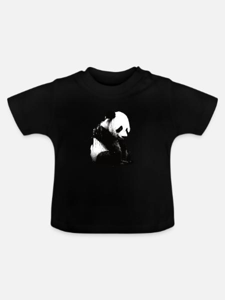 Panda-bär-schablone - Baby Bio-T-Shirt mit Rundhals - Schwarz