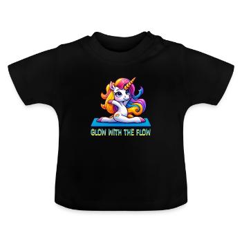 Glow With The Flow Unicorn Yoga - Baby Bio-T-Shirt mit Rundhals - Schwarz - Vorne