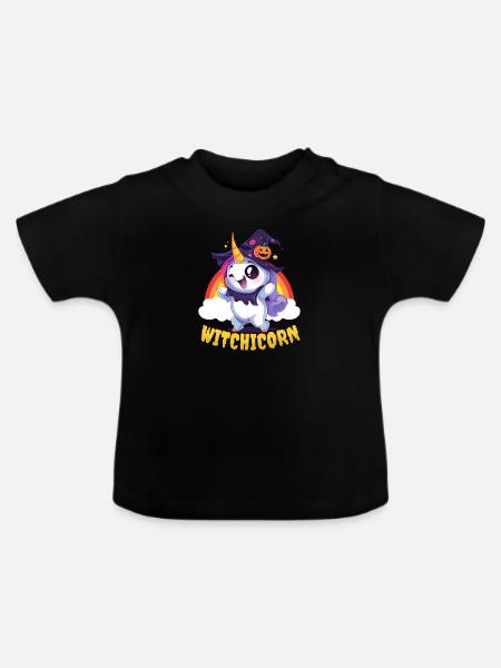 Halloween Einhorn Hexenbock - Baby Bio-T-Shirt mit Rundhals - Schwarz