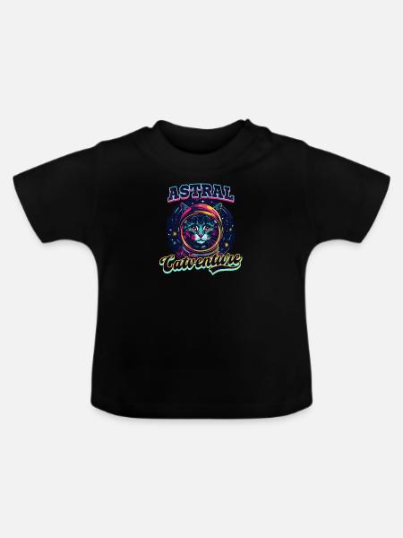 Katze Astronaut Astral Catventure - Baby Bio-T-Shirt mit Rundhals - Schwarz