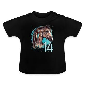 Geburtstag 14 Mädchen Pferd Reiten Stall Fourteen - Baby Bio-T-Shirt mit Rundhals - Schwarz - Vorne