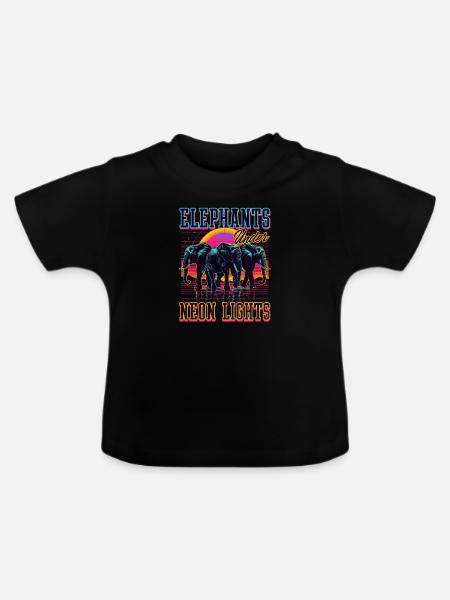 Elefantenelefanten unter Neonlichtern - Baby Bio-T-Shirt mit Rundhals - Schwarz
