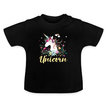 Licorne Licorne et Licornes - T-shirt bio col rond Bébé - noir - Devant