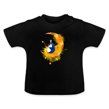 Moon Sleeping Animal Motif Penguin - Baby Organic T-Shirt with Round Neck - black - Front