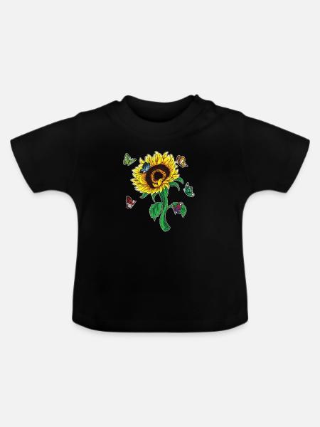 Blumen Geschenk Schmetterling Sonnenblume - Baby Bio-T-Shirt mit Rundhals - Schwarz