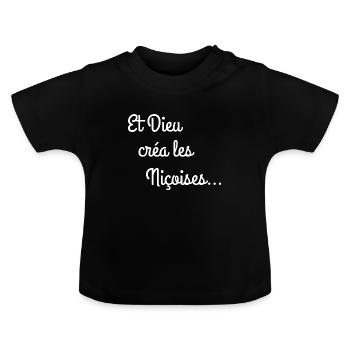 Et Dieu créa blanc - T-shirt bio col rond Bébé - noir - Devant