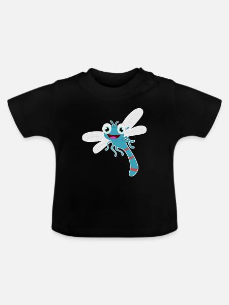 Libellule doux drôle insecte Kawaii BD cadeau - T-shirt bio col rond Bébé - noir