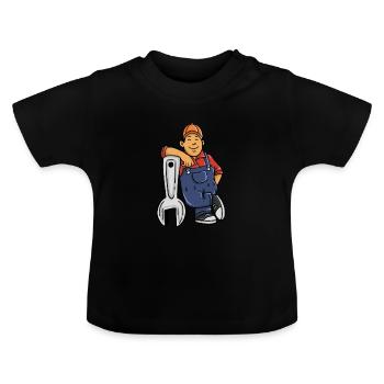 Mechanic car repair shop dungarees gift - Baby Organic T-Shirt with Round Neck - black - Front
