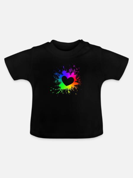 LGBT Splash Herz CSD Gay Pride Regenbogen - Baby Bio-T-Shirt mit Rundhals - Schwarz