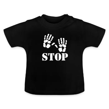 Stop - Handabdrücke - Baby Bio-T-Shirt mit Rundhals - Schwarz - Vorne