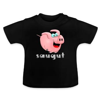 saugut - Sau - Ferkel - Baby Bio-T-Shirt mit Rundhals - Schwarz - Vorne