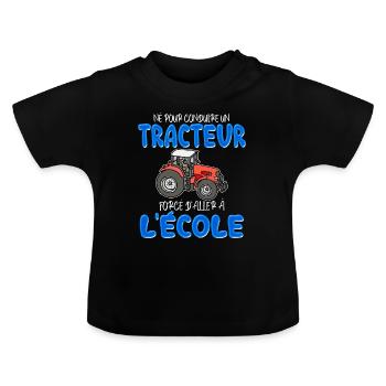 Le Tracteur De Mon Petit Garçon - T-shirt bio col rond Bébé - noir - Devant