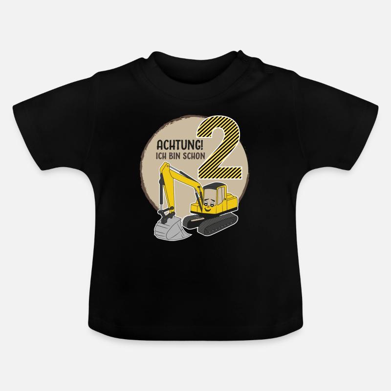 Attention je suis 2 excavatrices 2 ans anniversaire de garçon - T-shirt bio col rond Bébé - noir
