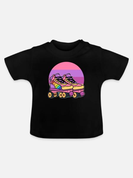 Retro-Rollschuhe Rollerblader - Baby Bio-T-Shirt mit Rundhals - Schwarz