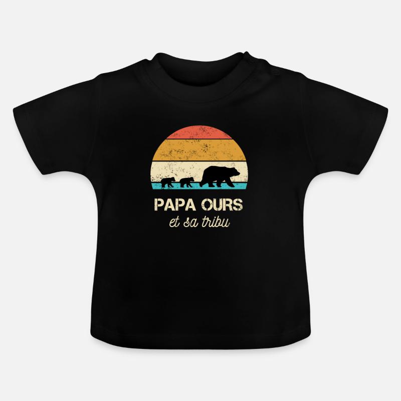 papa ours petits ours - T-shirt bio col rond Bébé - noir