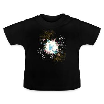 Paillettes et papillons - T-shirt bio col rond Bébé - noir - Devant