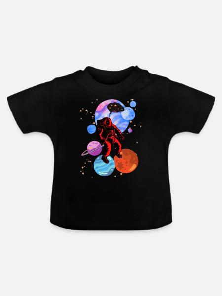 Astronaut Stencil-Stile - Baby Bio-T-Shirt mit Rundhals - Schwarz