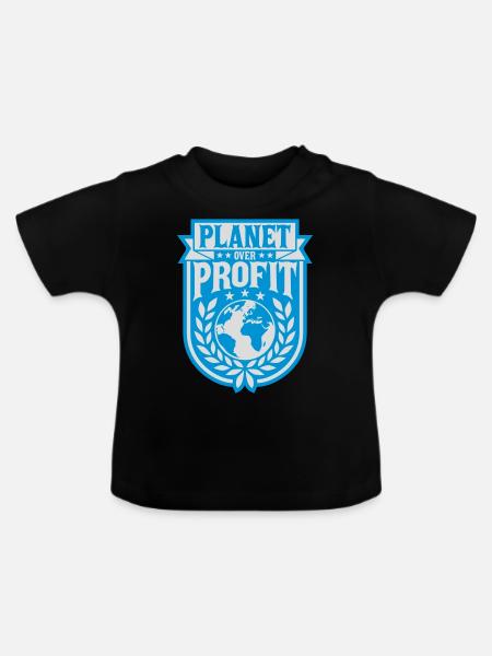 planet over profit Zitat - Baby Bio-T-Shirt mit Rundhals - Schwarz