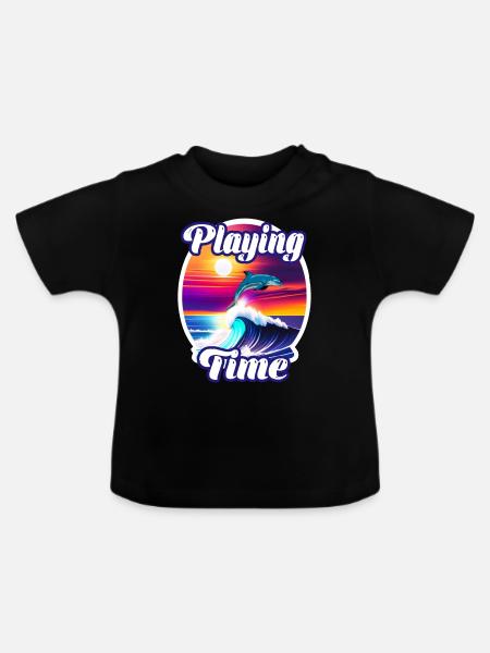 Delphin und Welle - Baby Bio-T-Shirt mit Rundhals - Schwarz