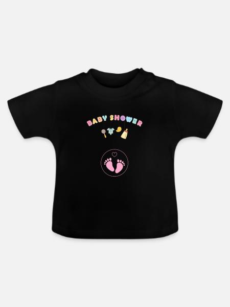 Babyshower - rosa - Baby Bio-T-Shirt mit Rundhals - Schwarz