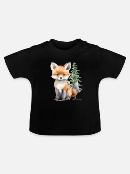 Fuchs im Wald - Baby Bio-T-Shirt mit Rundhals - Schwarz