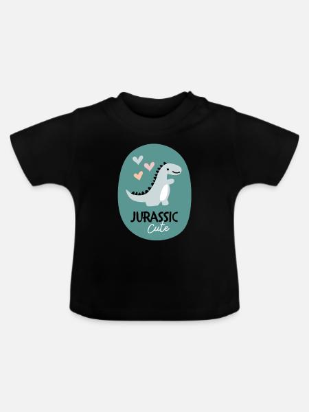 Niedlicher Dino - Baby Bio-T-Shirt mit Rundhals - Schwarz