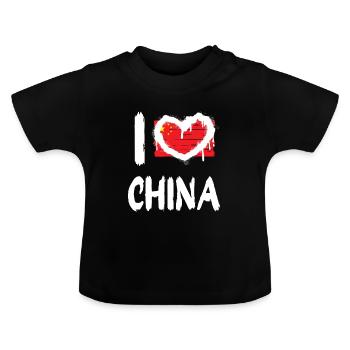 J’aime la Chine / J’aime la Chine Pays - T-shirt bio col rond Bébé - noir - Devant