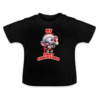 Mon premier Noël d’éléphant - T-shirt bio col rond Bébé - noir - Devant