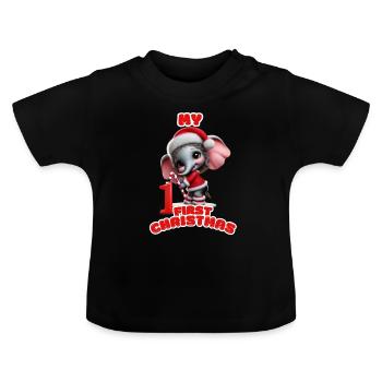 Le premier Noël éléphant le plus doux - T-shirt bio col rond Bébé - noir - Devant