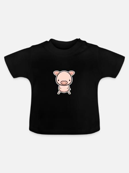 Schweinchen Cartoon - Baby Bio-T-Shirt mit Rundhals - Schwarz