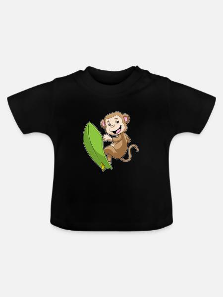 Affe Surfen Surfbrett Sommer - Baby Bio-T-Shirt mit Rundhals - Schwarz