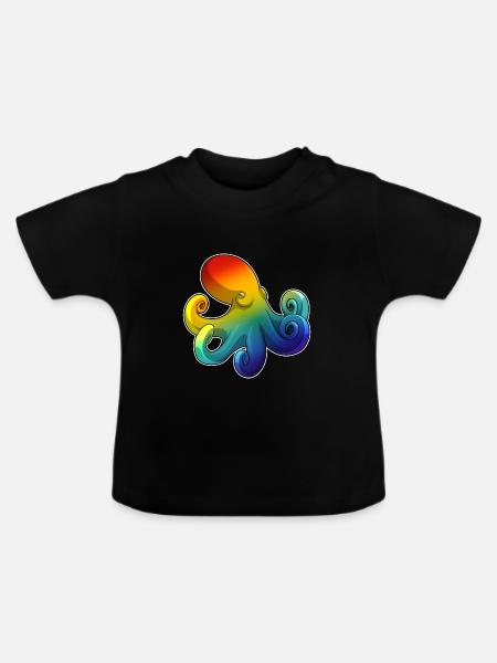 Krake Regenbogen - Baby Bio-T-Shirt mit Rundhals - Schwarz