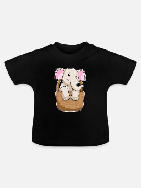 Elefant Korb - Baby Bio-T-Shirt mit Rundhals - Schwarz