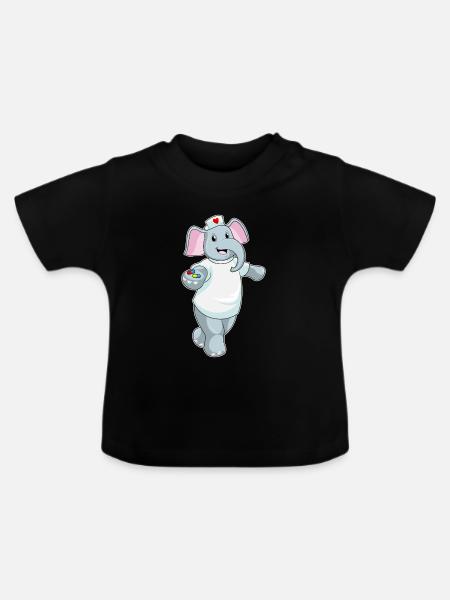 Elefant Krankenschwester Medizin - Baby Bio-T-Shirt mit Rundhals - Schwarz