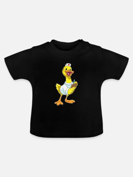 Ente Krankenschwester Herz - Baby Bio-T-Shirt mit Rundhals - Schwarz