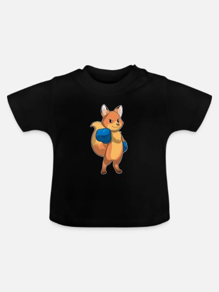 Fuchs Boxer Boxhandschuhe Boxen - Baby Bio-T-Shirt mit Rundhals - Schwarz