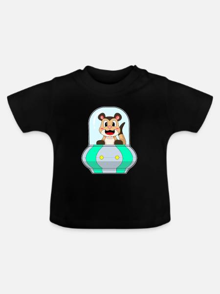 Erdmännchen Raumschiff Weltraum - Baby Bio-T-Shirt mit Rundhals - Schwarz