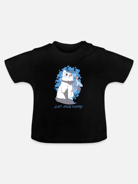 Cat and Fairy - Baby Bio-T-Shirt mit Rundhals - Schwarz