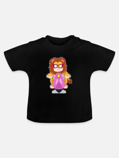 Löwe Motorroller - Baby Bio-T-Shirt mit Rundhals - Schwarz