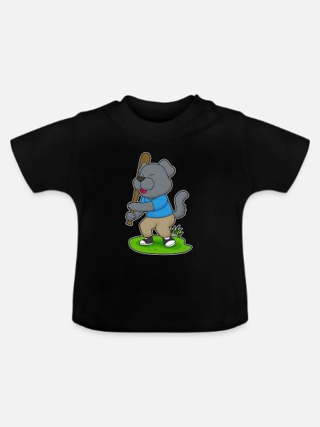 Hund Baseball Baseballschläger - Baby Bio-T-Shirt mit Rundhals - Schwarz