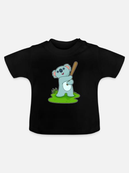 Koala Baseball Baseballschläger - Baby Bio-T-Shirt mit Rundhals - Schwarz
