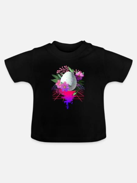Osterei Blumen Kunst Retro Wave - Baby Bio-T-Shirt mit Rundhals - Schwarz