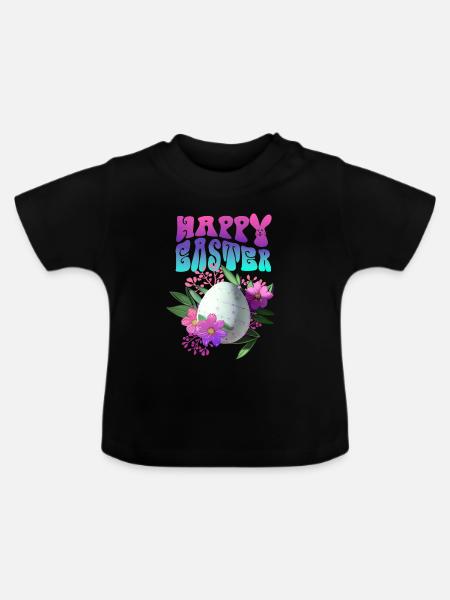 Frohe Ostern Osterei Floral - Baby Bio-T-Shirt mit Rundhals - Schwarz