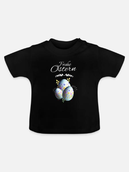 Blumen Ostereier Frohe Ostern - Baby Bio-T-Shirt mit Rundhals - Schwarz
