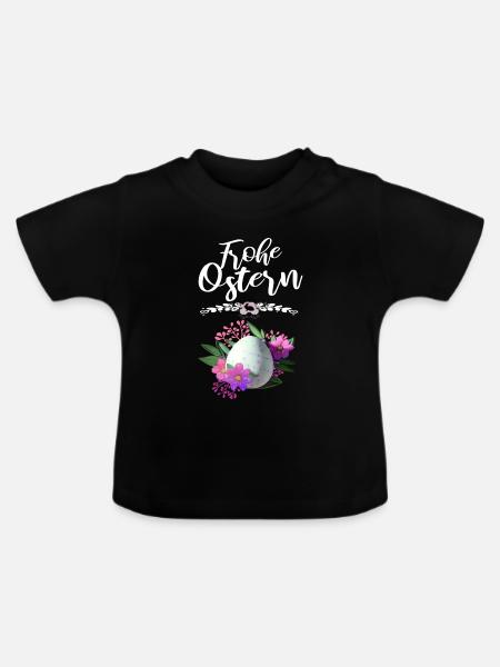 Frohe Ostern Osterei Floral - Baby Bio-T-Shirt mit Rundhals - Schwarz