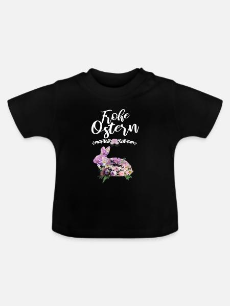 Frohe Ostern Blumen Osterhase - Baby Bio-T-Shirt mit Rundhals - Schwarz