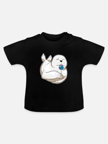 Seehund Lutscher - Baby Bio-T-Shirt mit Rundhals - Schwarz
