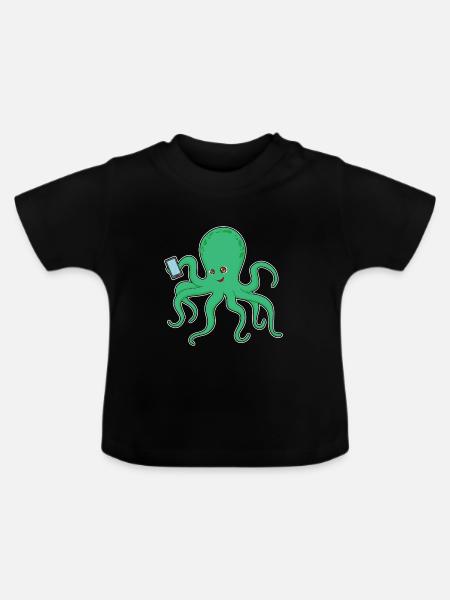 Krake Smartphone - Baby Bio-T-Shirt mit Rundhals - Schwarz